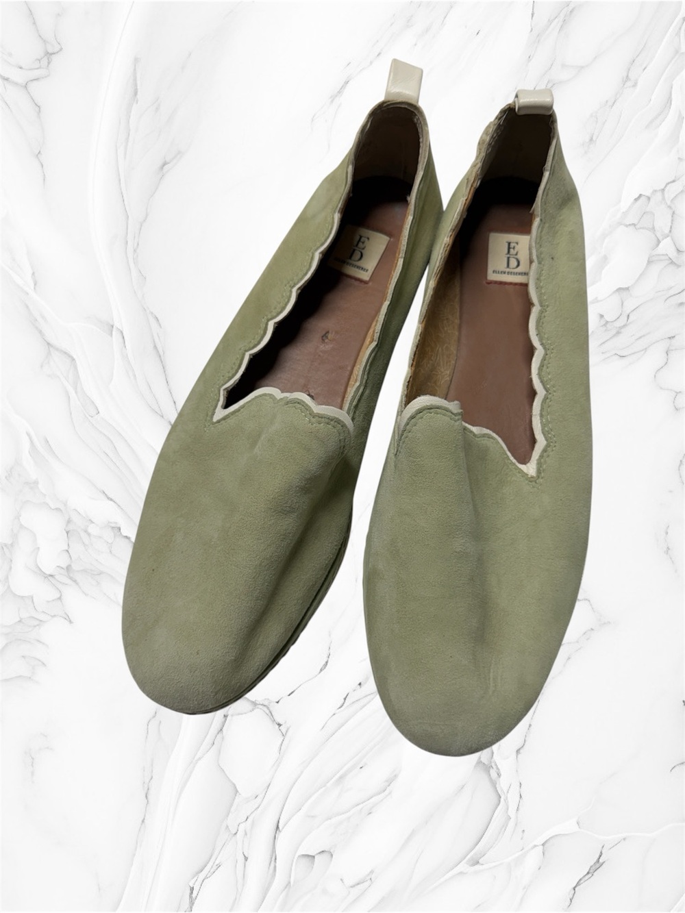 Ellen Degeneres Light Sage Suede Scallop-Edge Slip-Ons 9M